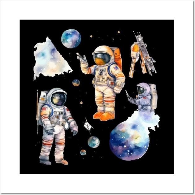 Astronaut Space watercolor theme Wall Art by Mako Design 